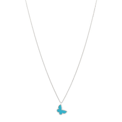 Van Cleef & Arpels 18K White Gold Turquoise Sweet Alhambra Butterfly Pendant Necklace 1 of 5