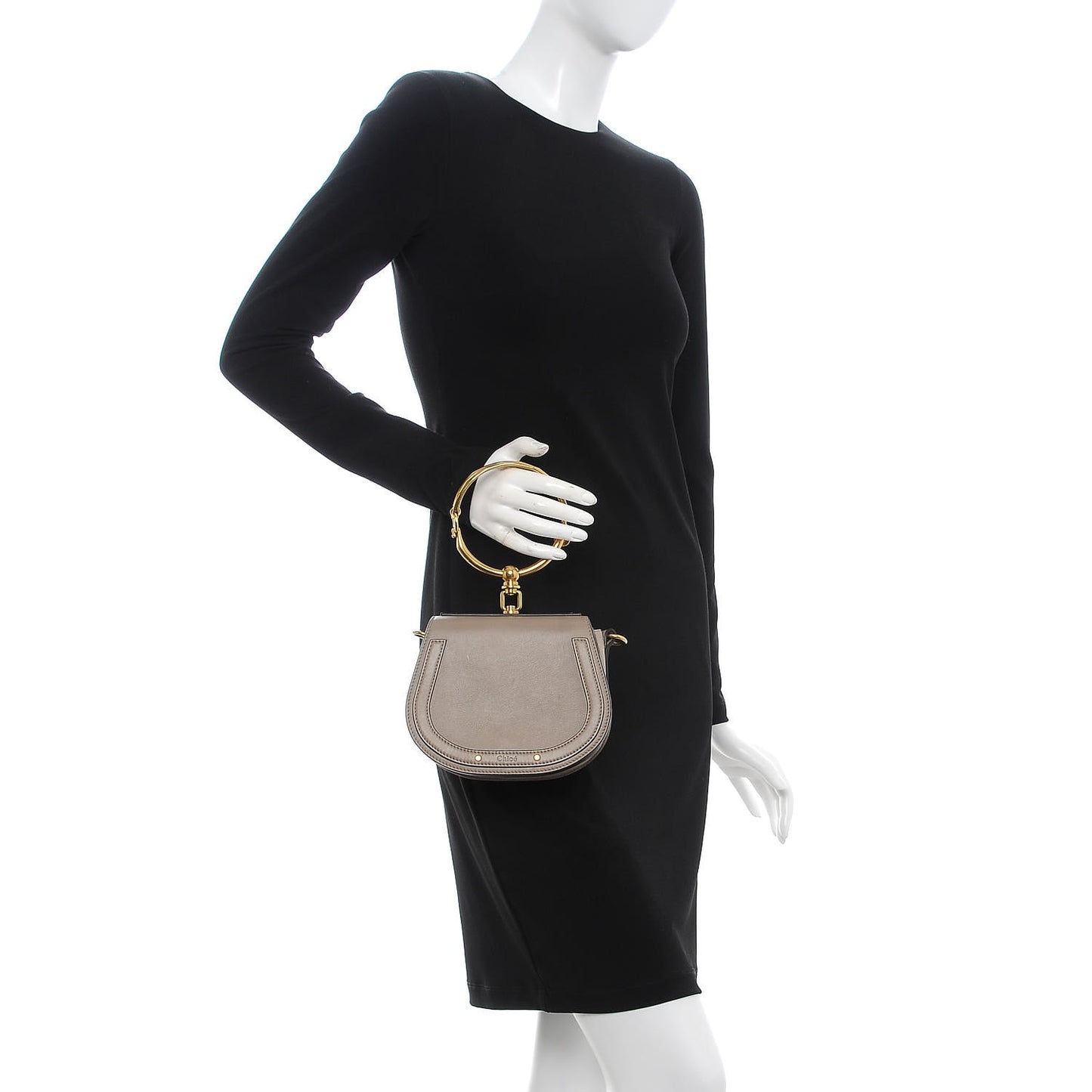 Calfskin Suede Small Nile Bracelet Bag Motty Grey