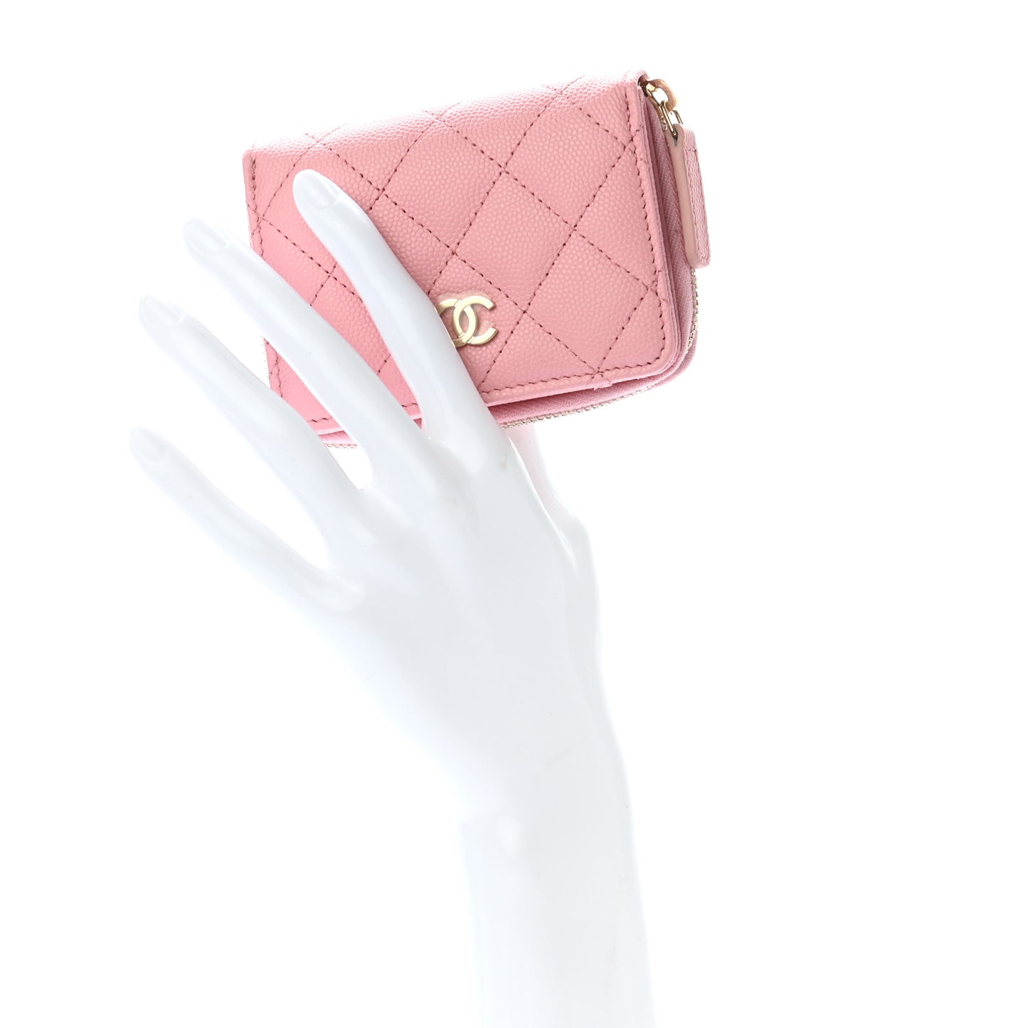 Caviar Quilted Compact Zipped Wallet Pink