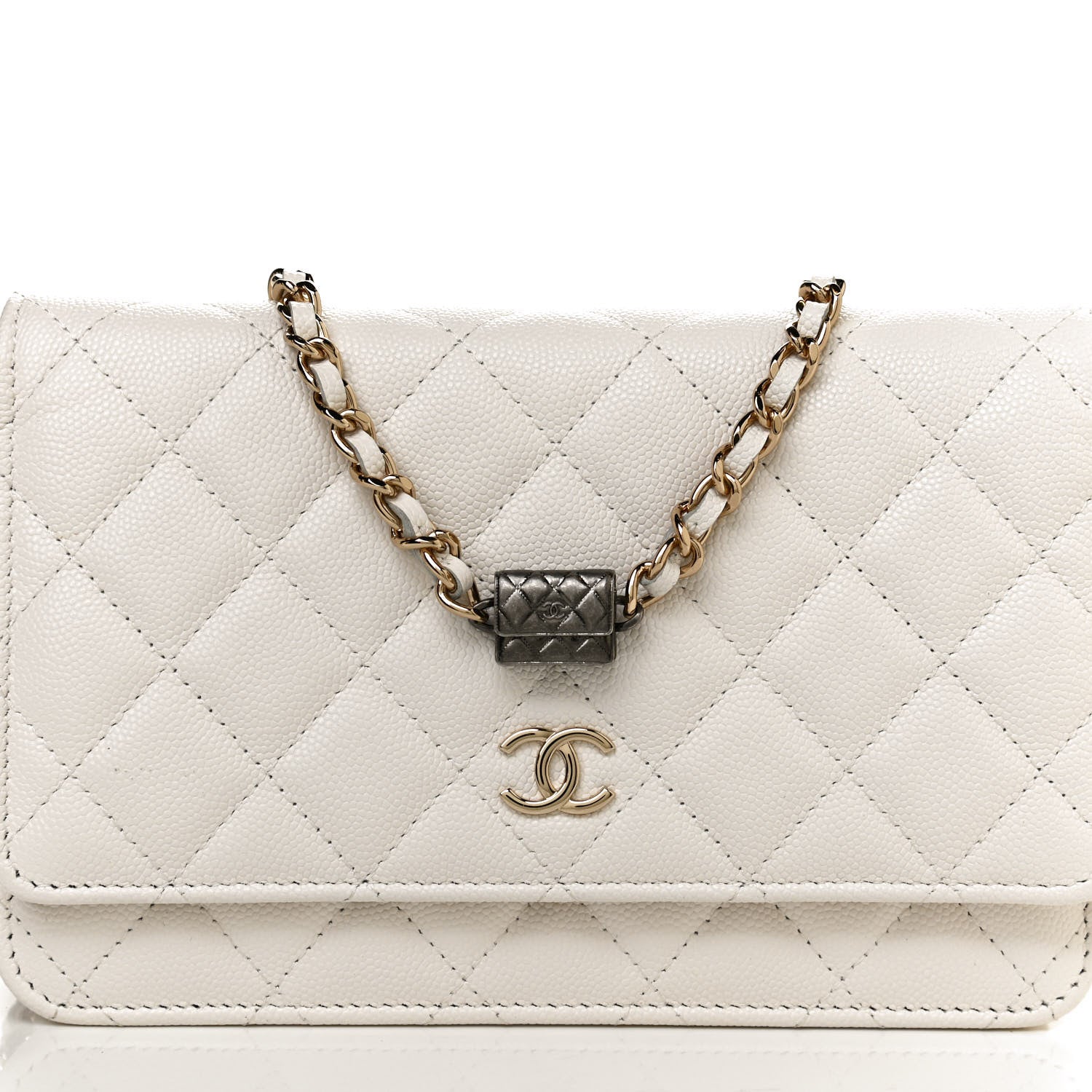 Chanel Caviar Quilted Wallet With Charms On Chain WOC White 11 of 11