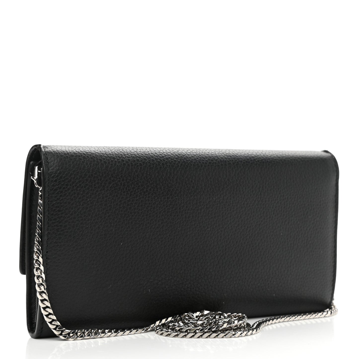 Pebbled Calfskin Skull Wallet on Chain Black
