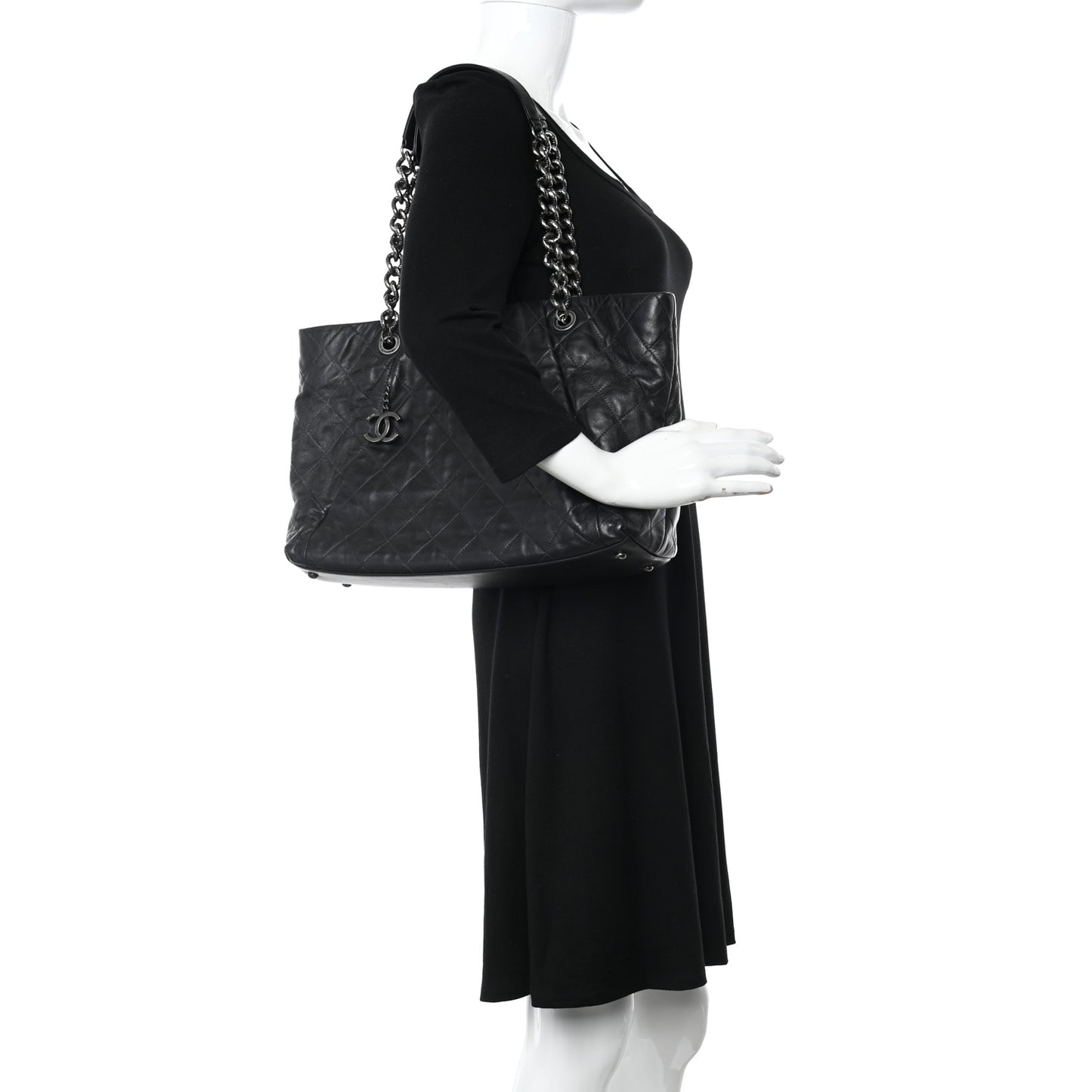 Calfskin Quilted Large Coco Pleats Tote Black