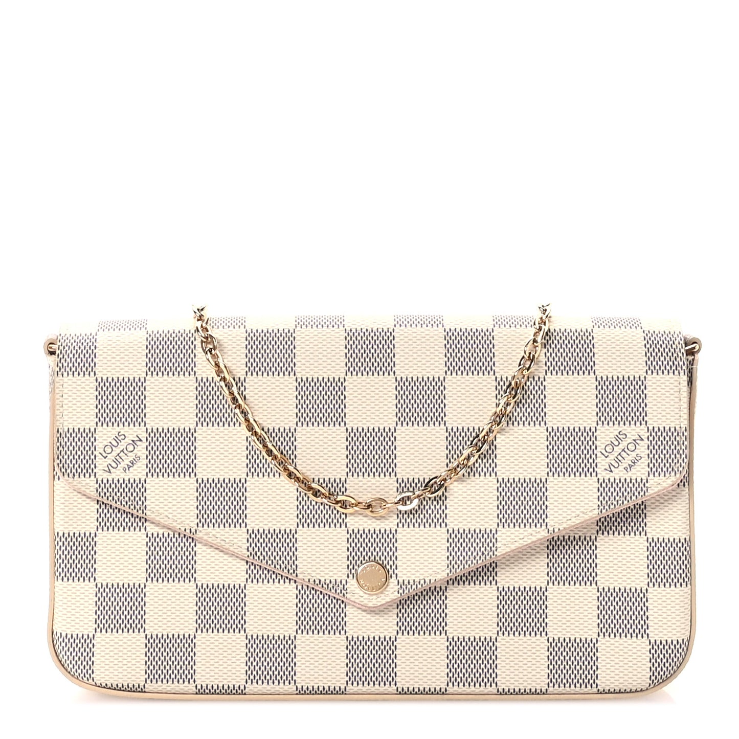 Damier Azur Pochette Felicie Chain Wallet Rose Ballerine