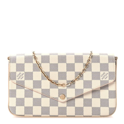 Louis Vuitton Damier Azur Pochette Felicie Chain Wallet Rose Ballerine 1 of 11