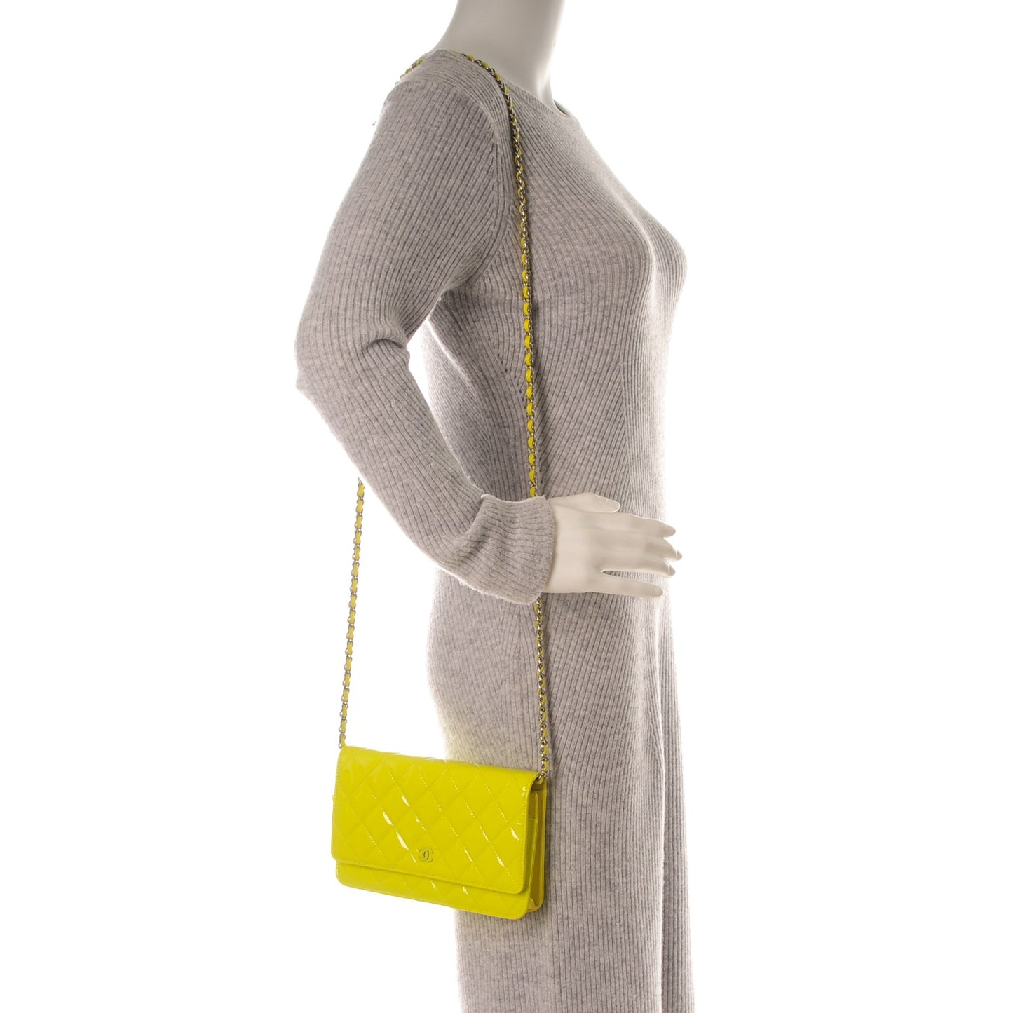 Patent Quilted Wallet On Chain WOC Light Green