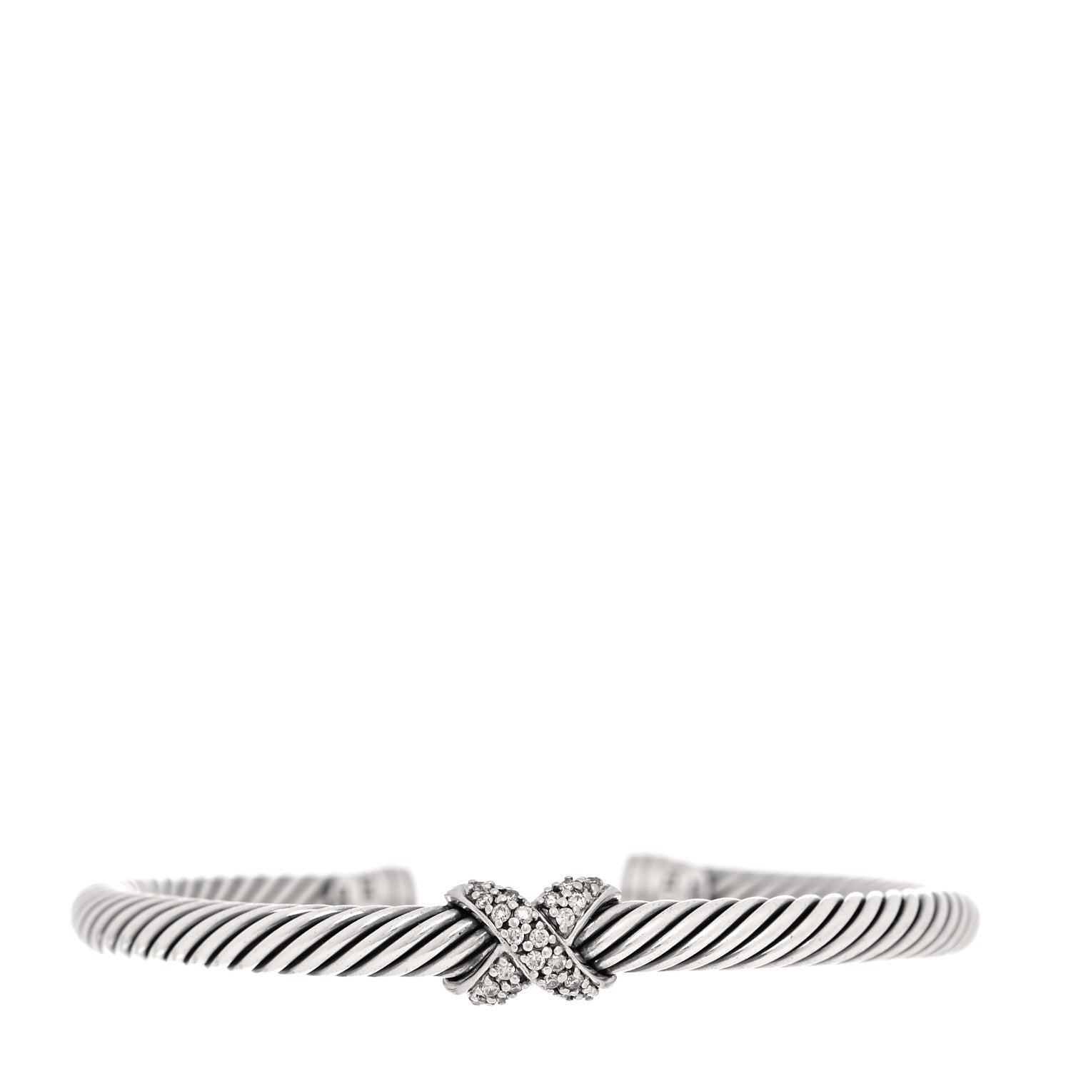 David Yurman Sterling Silver 18K White Gold Diamond Pave 5mm X Cable Bracelet 1 of 10