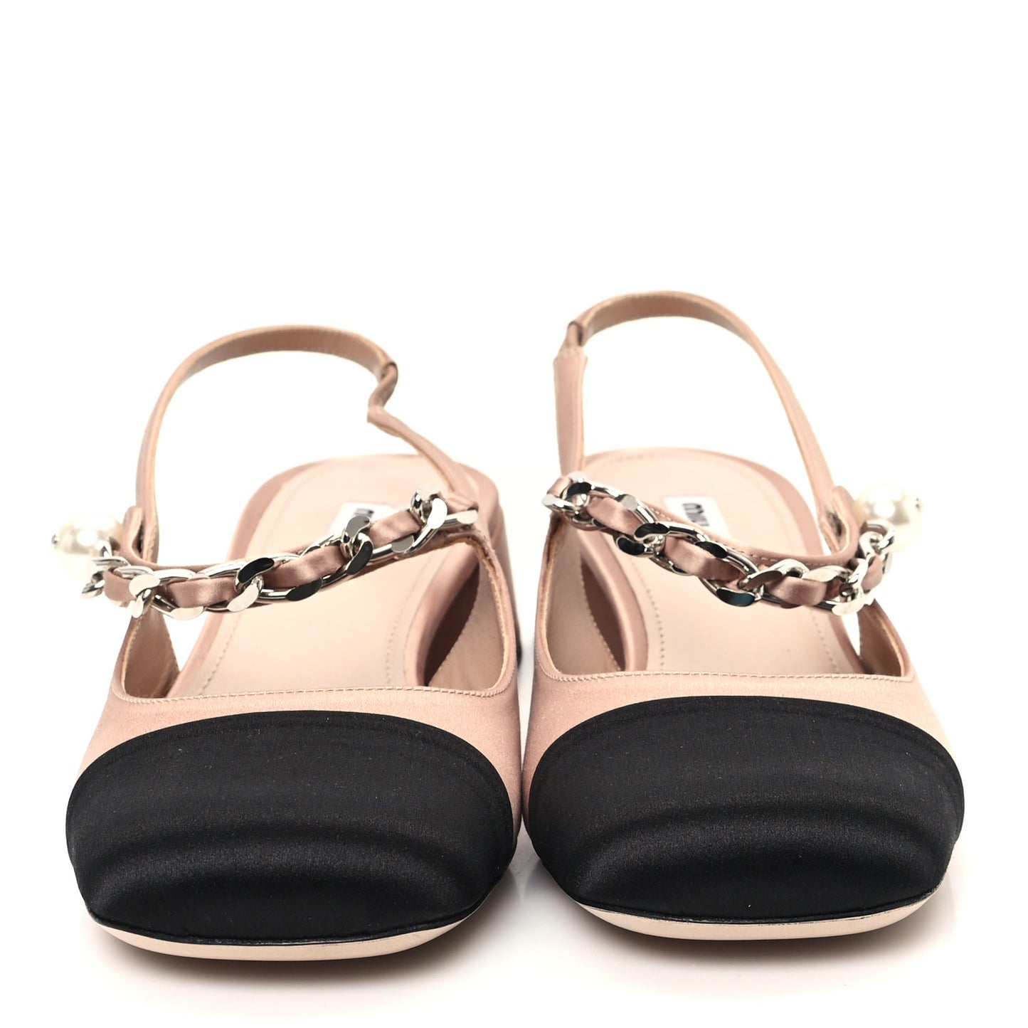 Satin Chain Pearl Slingback Pumps 39 Cammeo Black