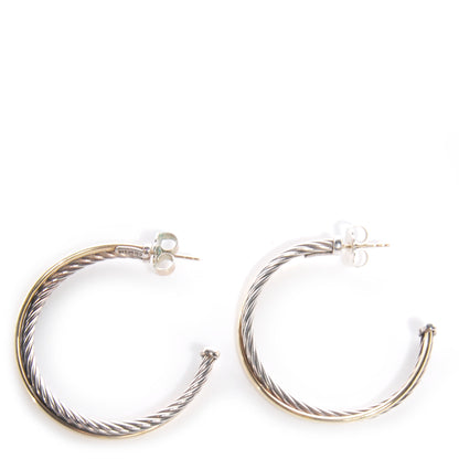 David Yurman 18k Gold Sterling Silver Extra Large Crossover Cable Hoop Earrings 1 of 5