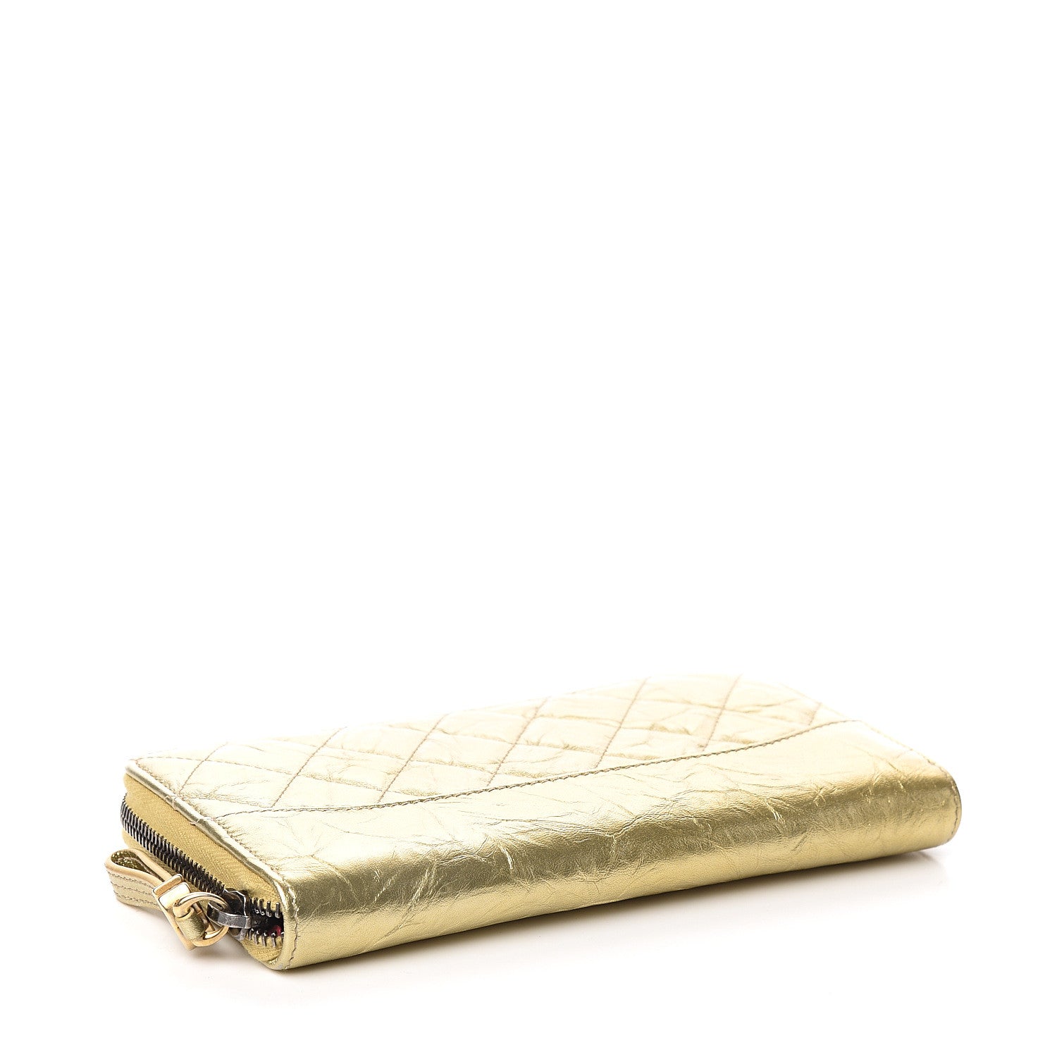Chanel Metallic Aged Calfskin Quilted Large Gabrielle Zip Around Wallet Gold 3 of 7