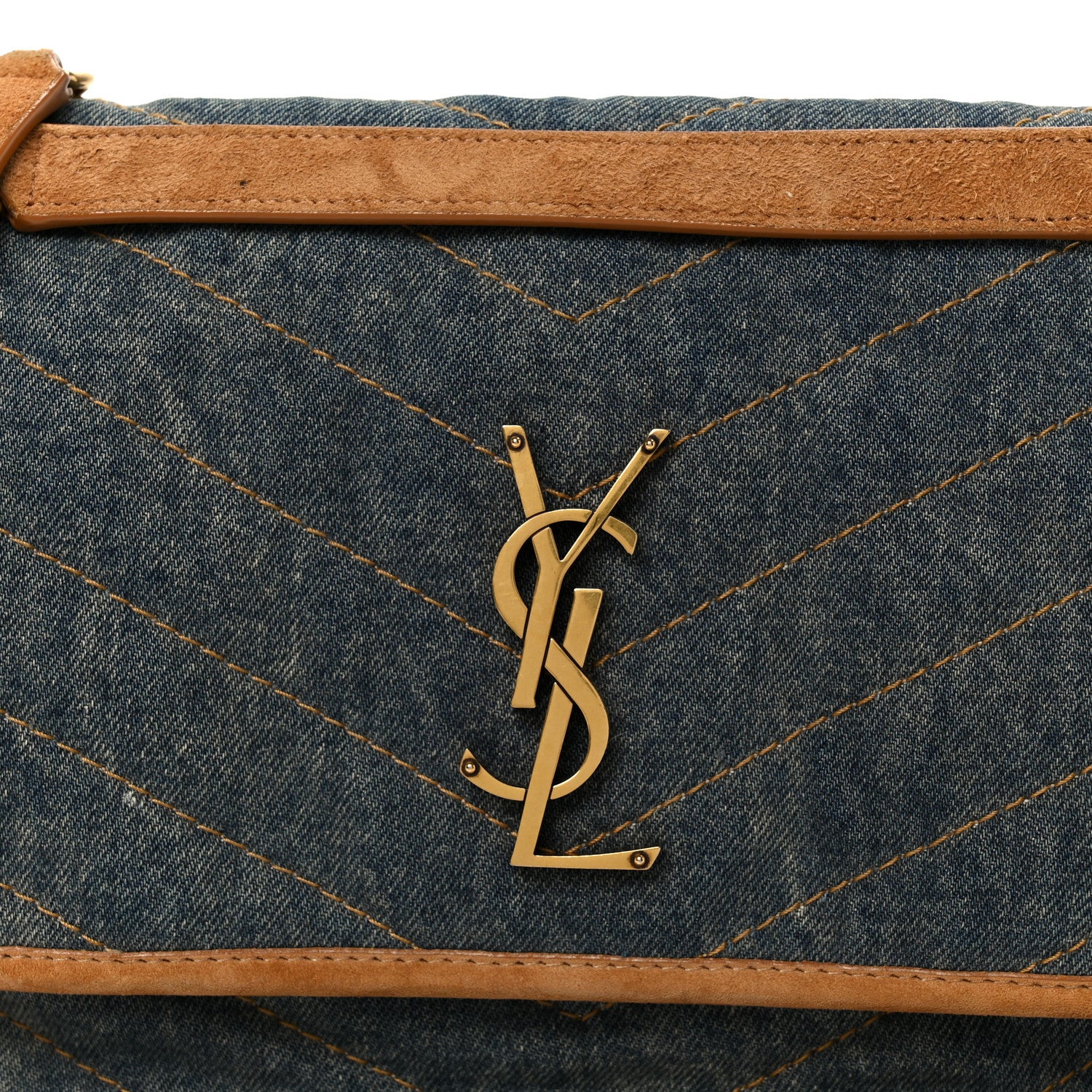 Saint Laurent Denim Suede Monogram Medium Niki Chain Satchel Blue Cinnamon 8 of 10