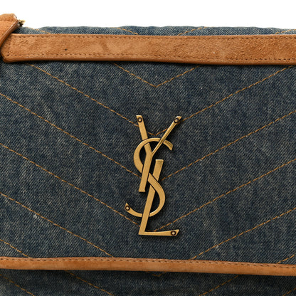 Saint Laurent Denim Suede Monogram Medium Niki Chain Satchel Blue Cinnamon 8 of 10