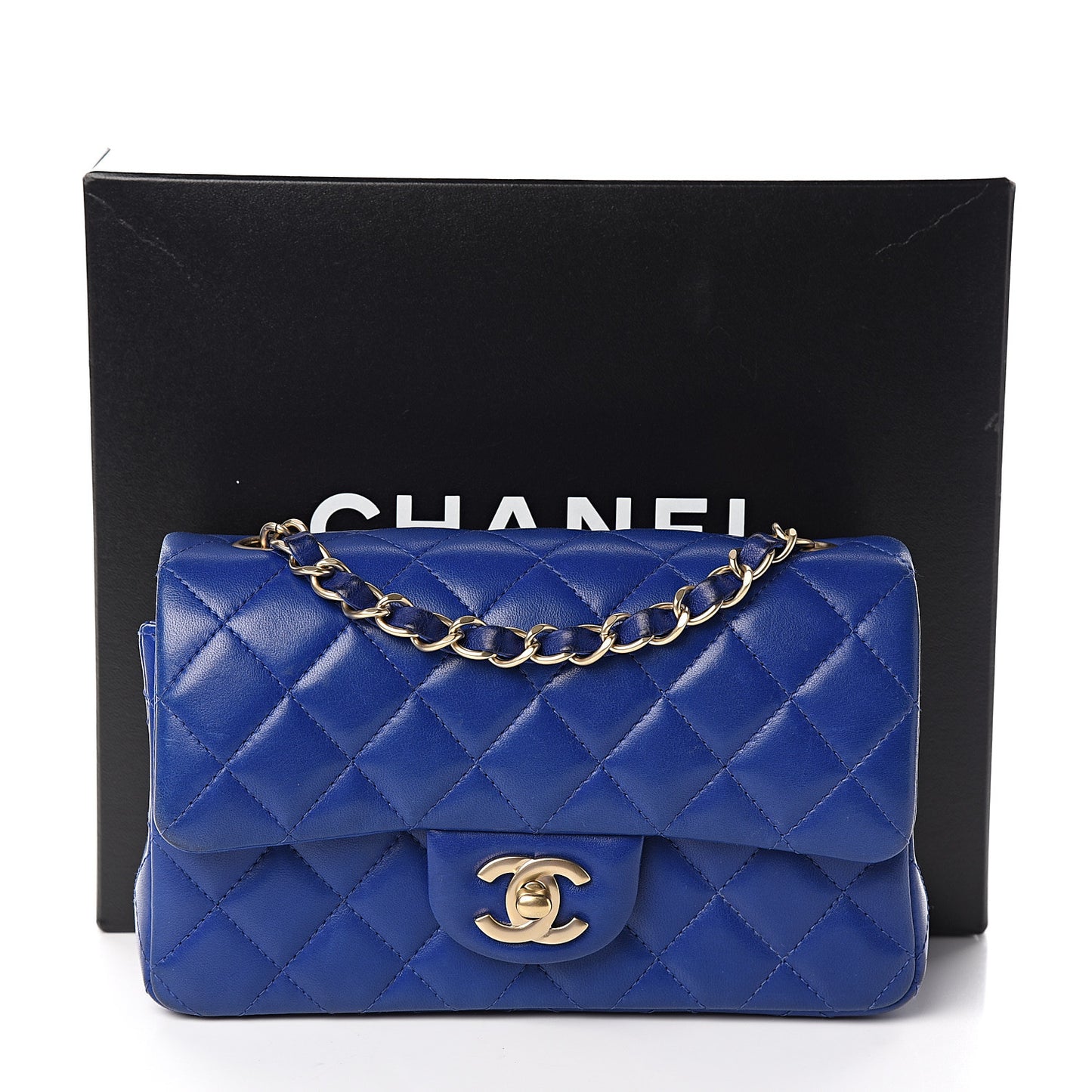 Lambskin Quilted Mini Rectangular Flap Dark Blue