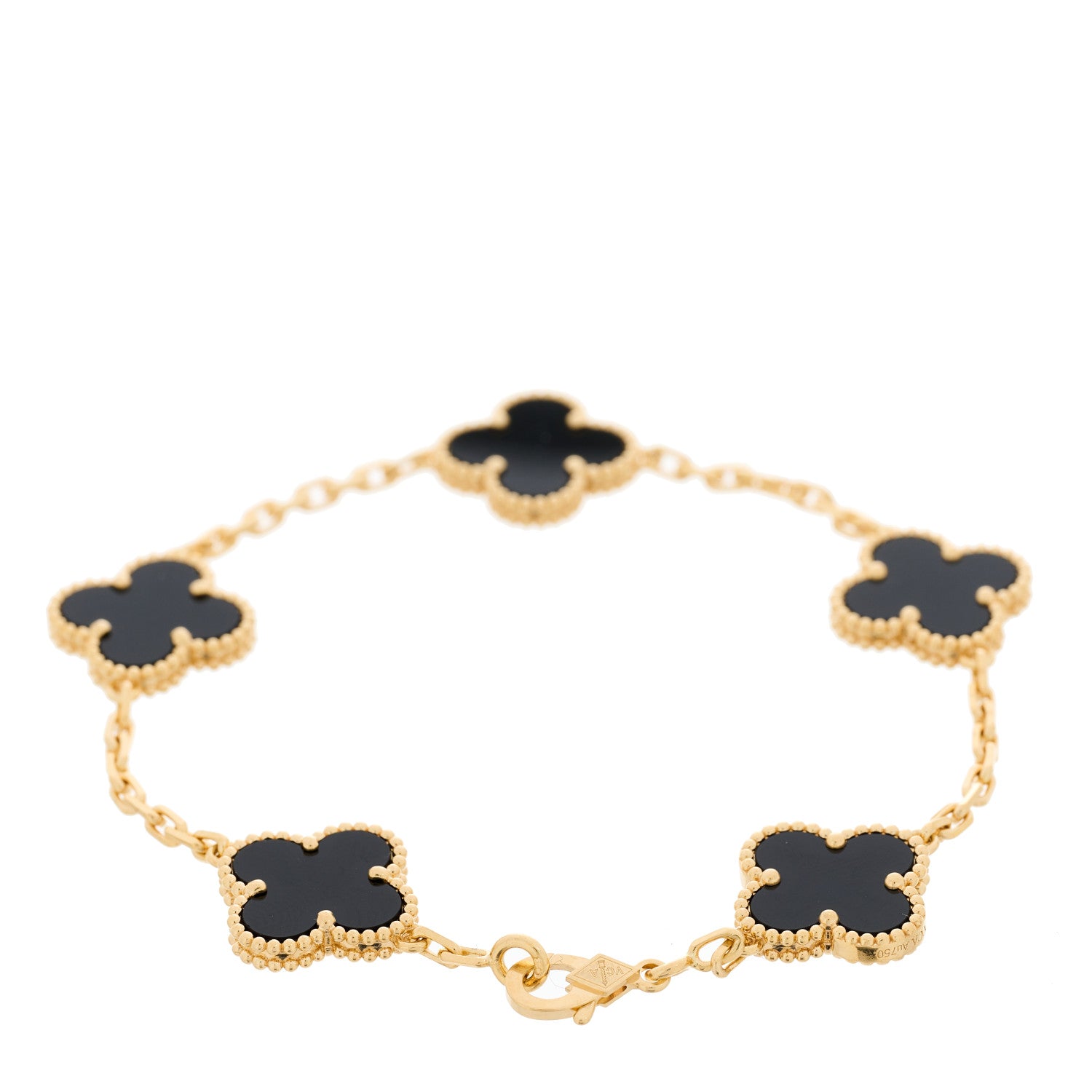 Van Cleef & Arpels 18K Yellow Gold Black Onyx 5 Motifs Vintage Alhambra Bracelet 2 of 4