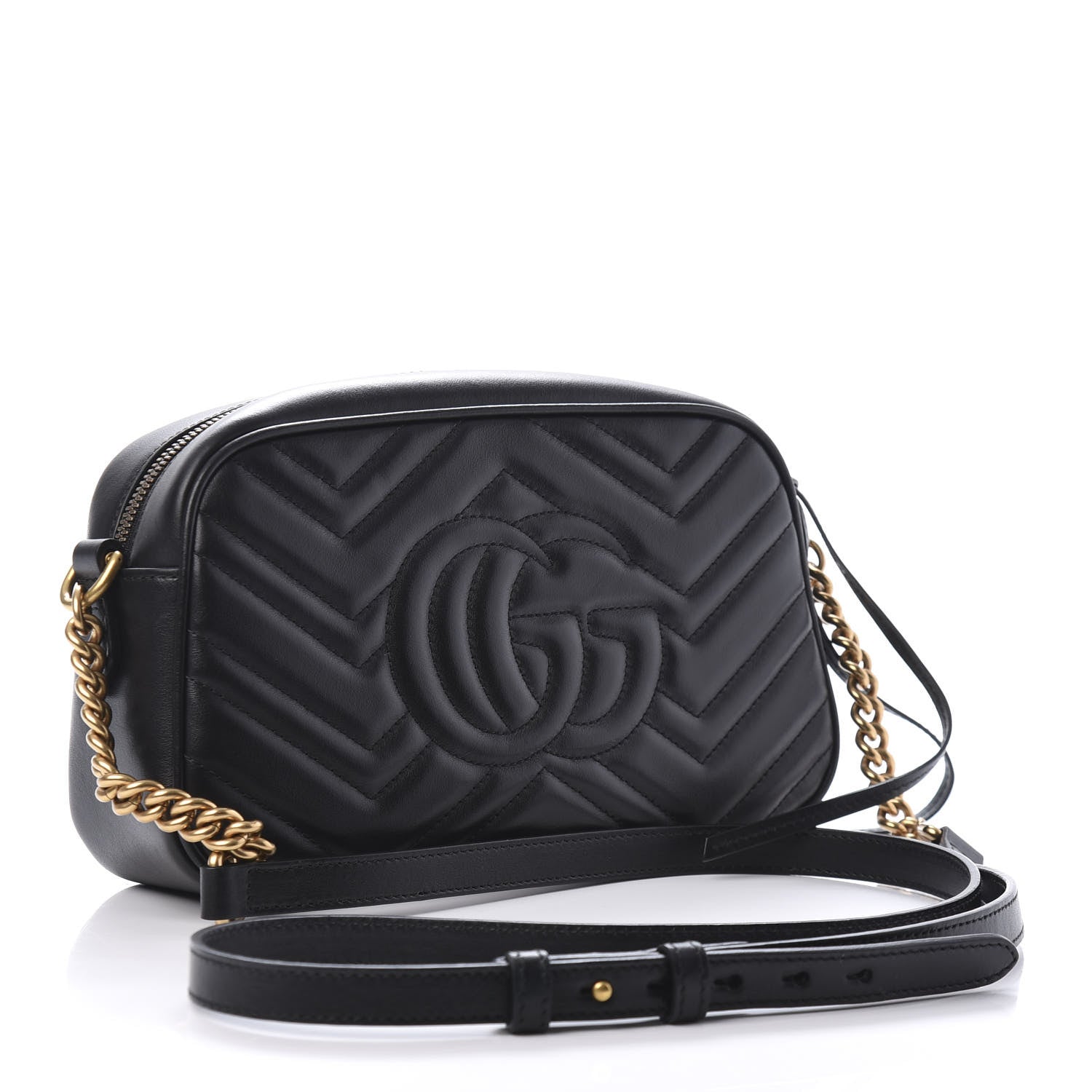 Gucci Calfskin Matelasse Small GG Marmont Chain Shoulder Bag Black 3 of 11