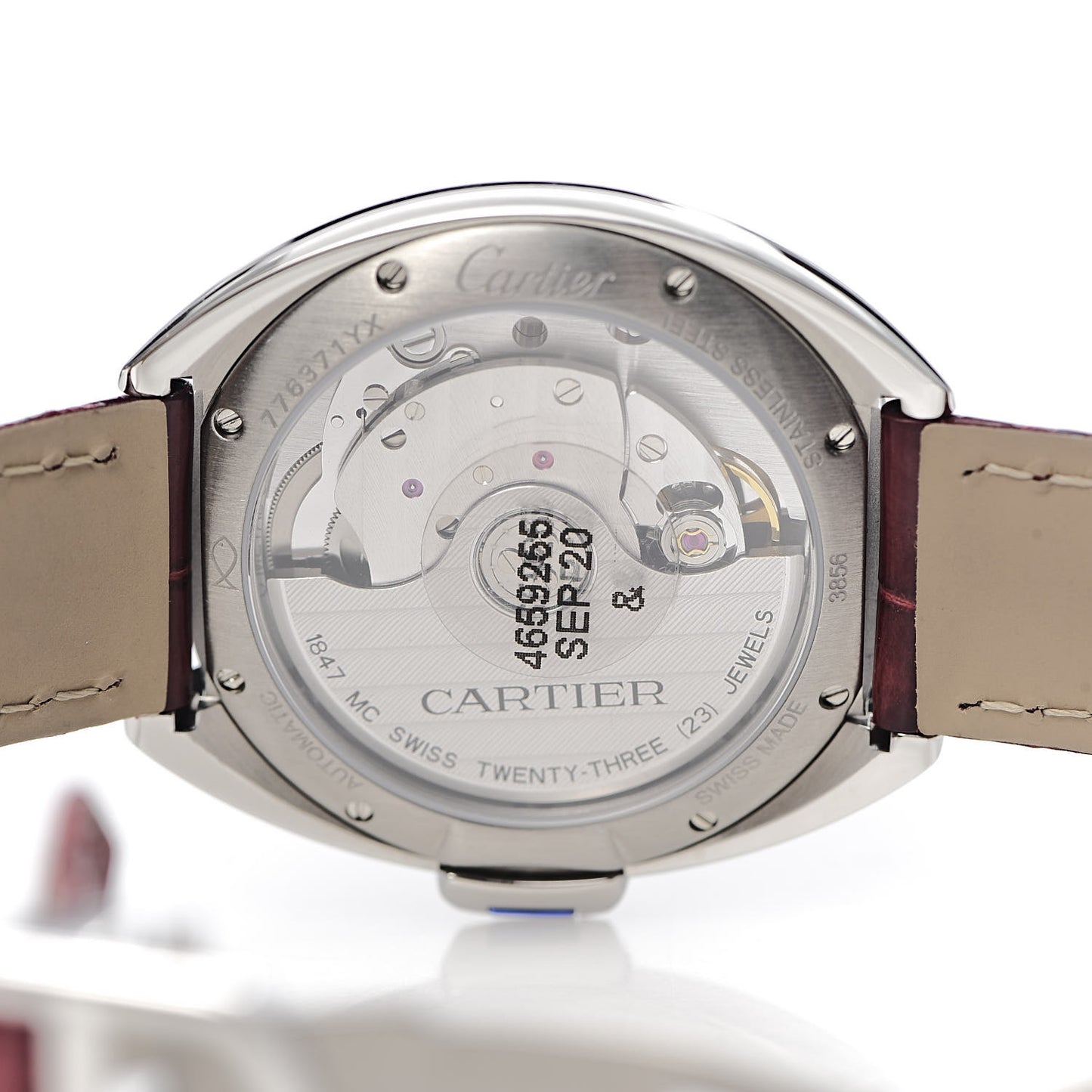 Stainless Steel Alligator 35mm Cle De Cartier Automatic Watch Burgundy