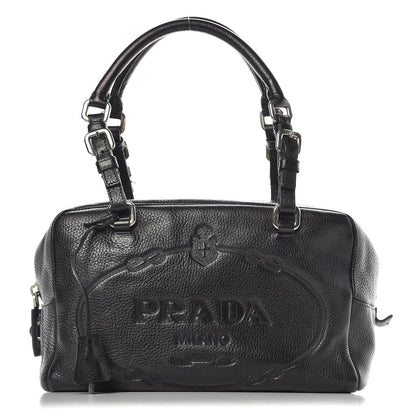 Prada Vitello Daino Print Logo Bowler Black 1 of 15