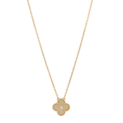 Van Cleef & Arpels 18K Yellow Gold Diamond Yellow Mother of Pearl Vintage Alhambra Pendant Necklace 1 of 5
