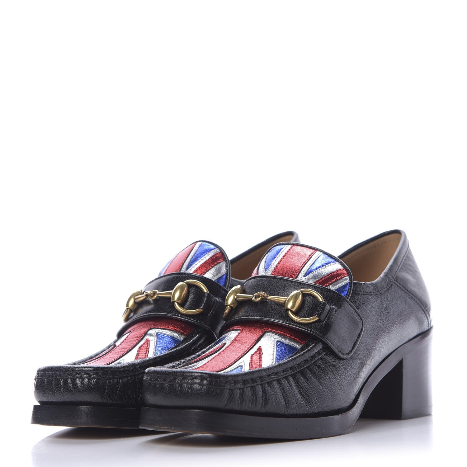 Gucci Lambskin Union Jack Horsebit Loafer Pumps 35.5 Black 3 of 10