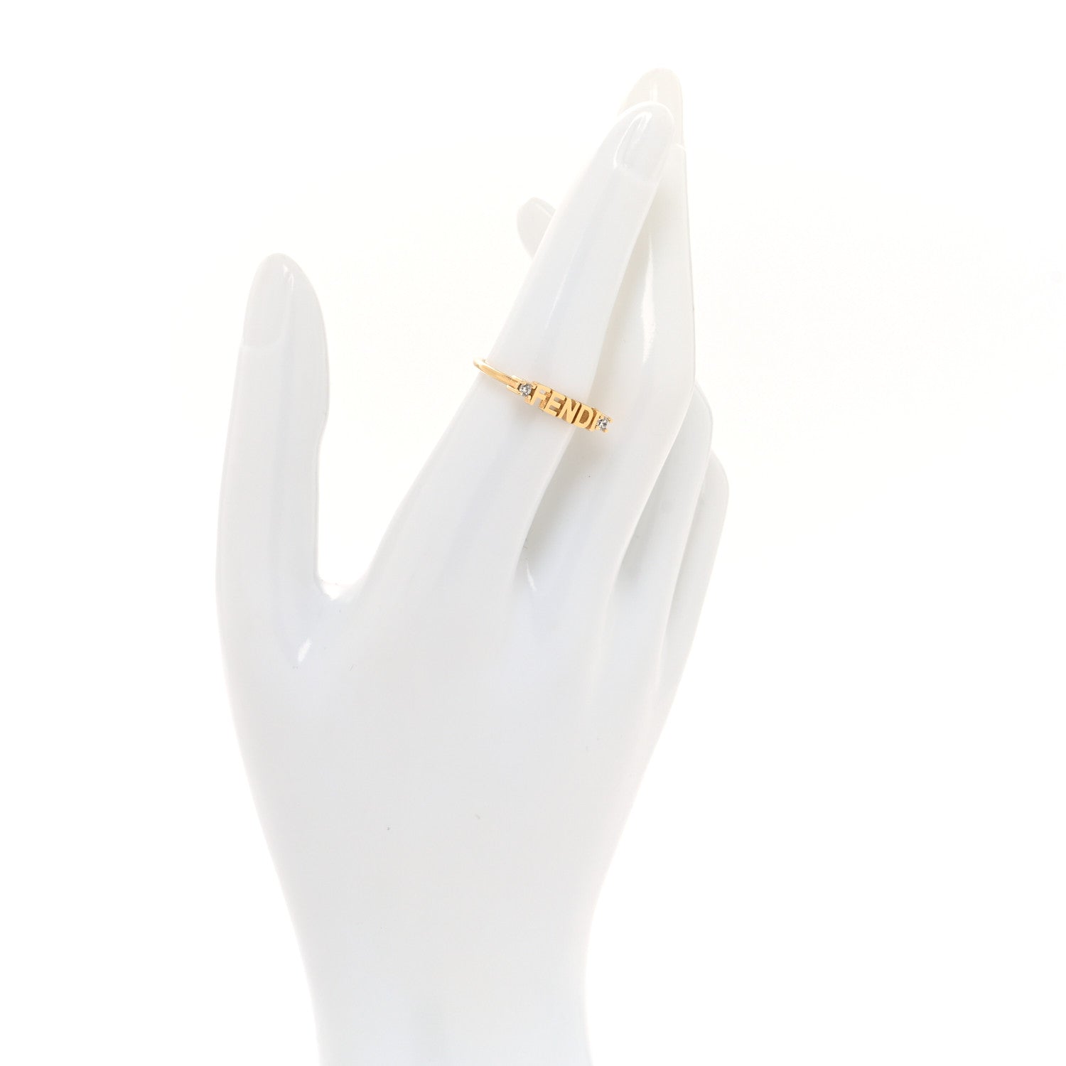 Fendi Metal Crystal Signature Ring Gold 2 of 5