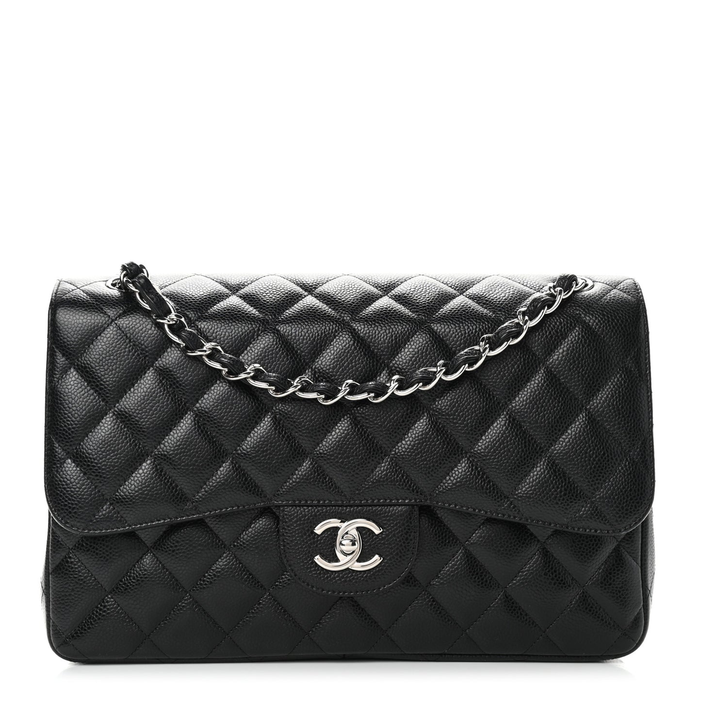 Caviar Quilted Jumbo Double Flap Black