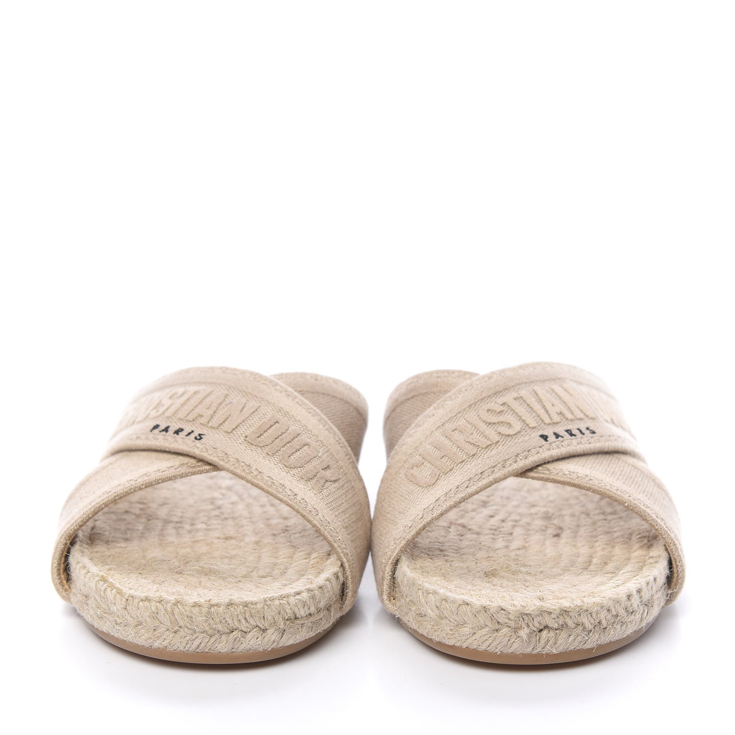 Christian Dior Canvas Embroidered Granville Espadrille Crisscross Flat Slide Sandals 38 Creame 2 of 9