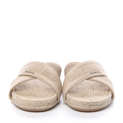 Christian Dior Canvas Embroidered Granville Espadrille Crisscross Flat Slide Sandals 38 Creame 2 of 9