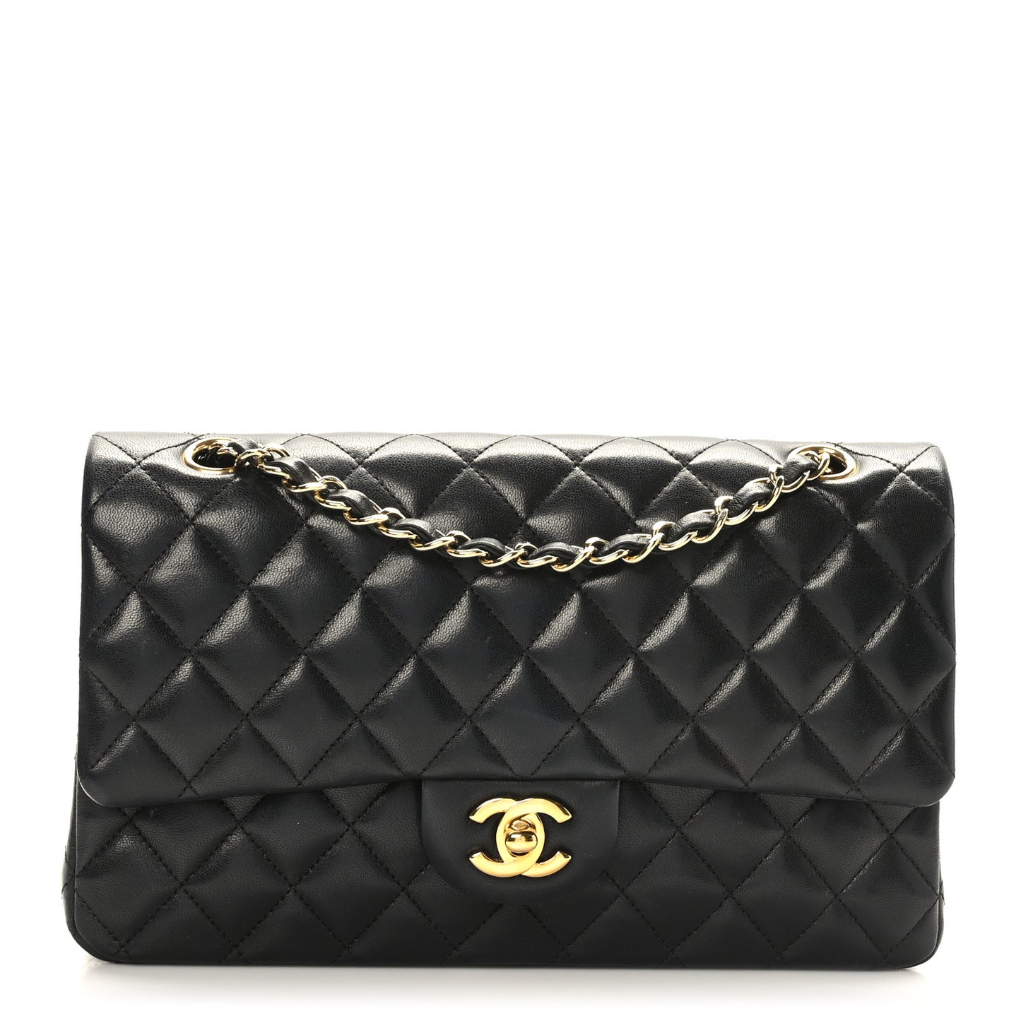 Lambskin Quilted Medium Double Flap Black