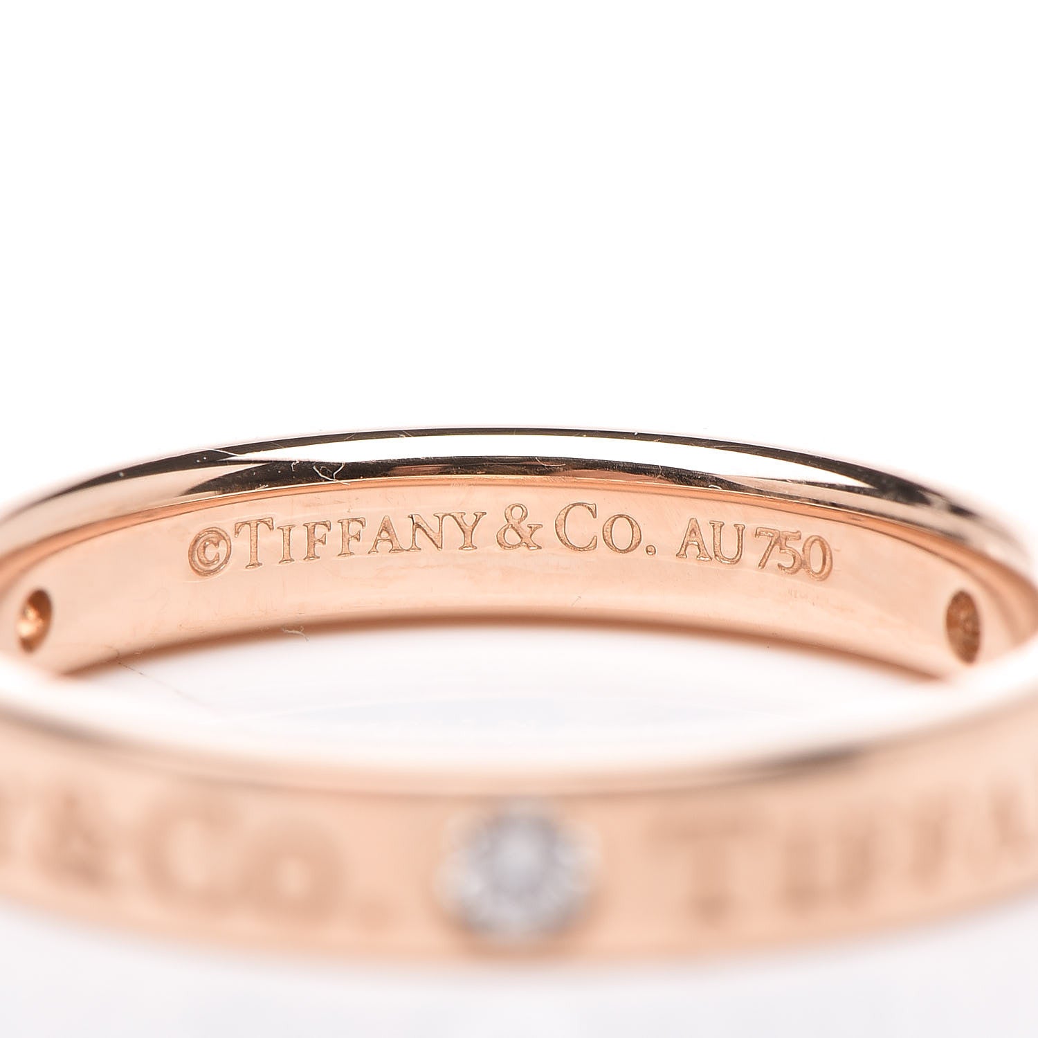 Tiffany 18K Rose Gold Diamond 3mm Logo Band Ring 47 4 4 of 4