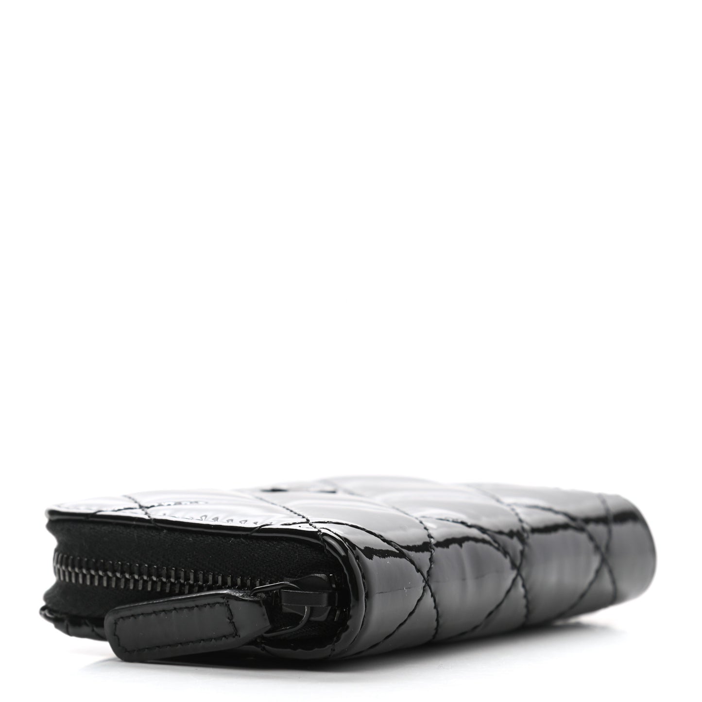 Patent Calfskin Quilted Zip Coin Purse Wallet So Black