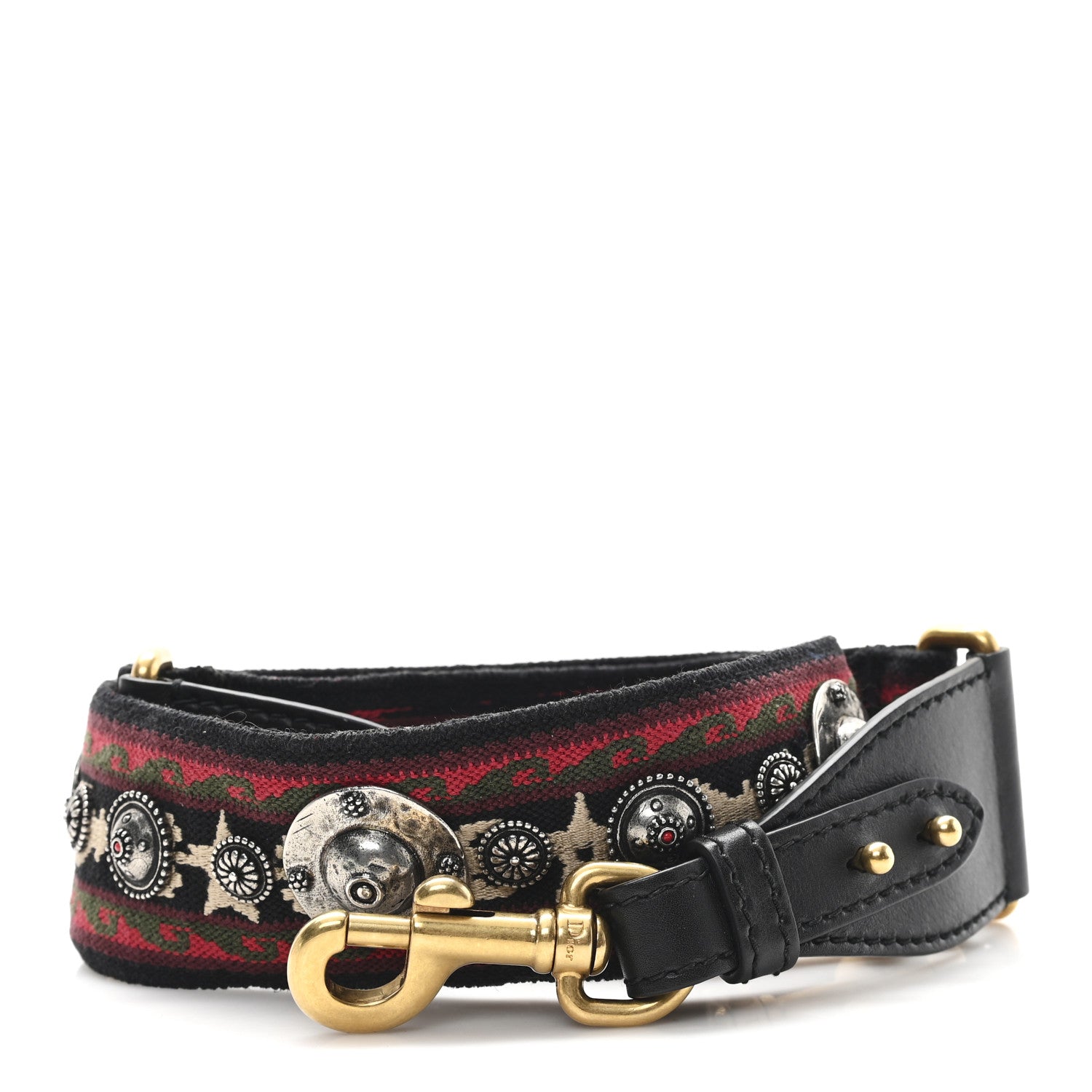 Christian Dior Canvas Embroidered Studded Bohemian Shoulder Strap Red 1 of 3
