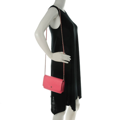 Chanel Caviar Chevron Wallet On Chain WOC Pink 2 of 8