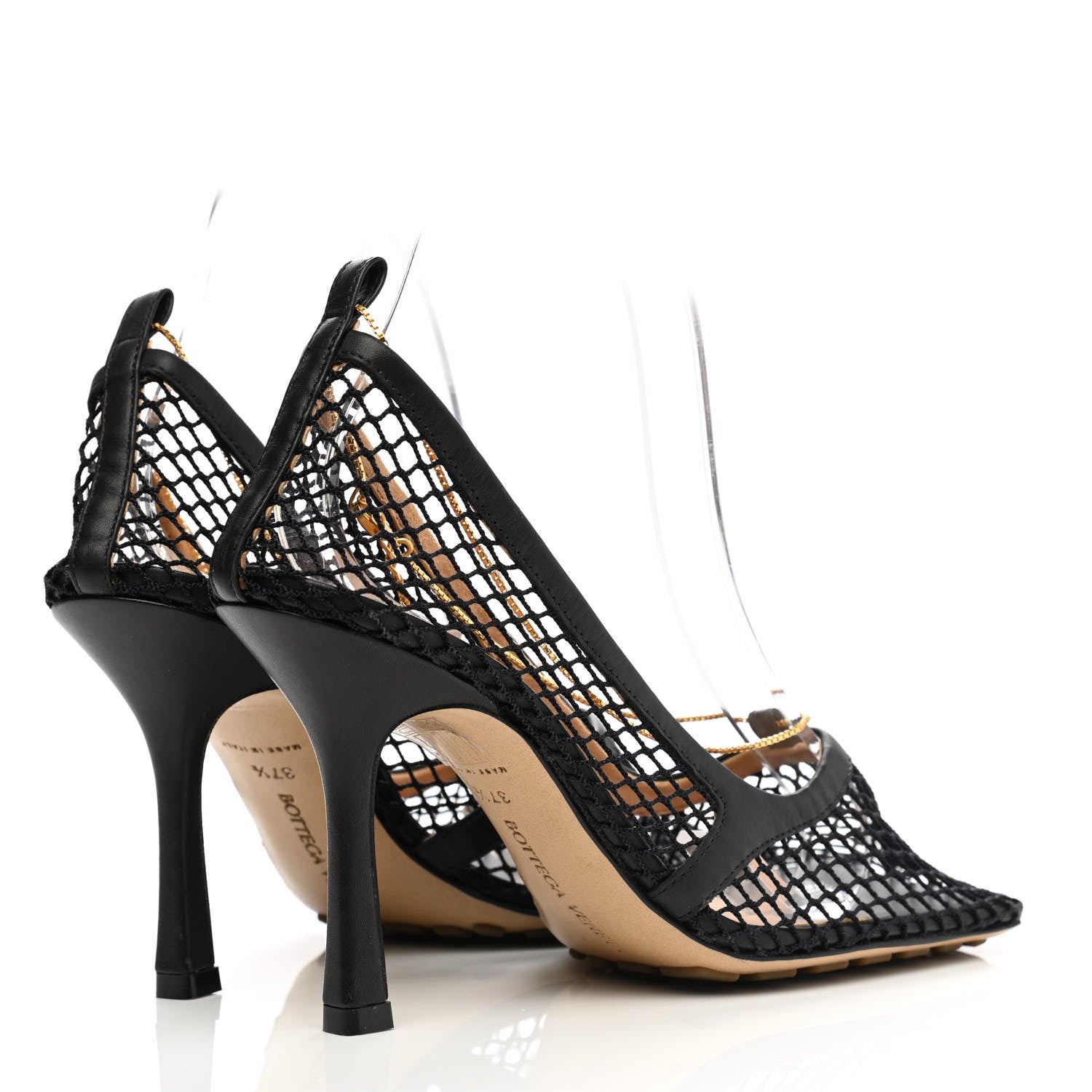 Bottega Veneta Mesh Calfskin Chain Stretch Pumps 37.5 Black 4 of 7