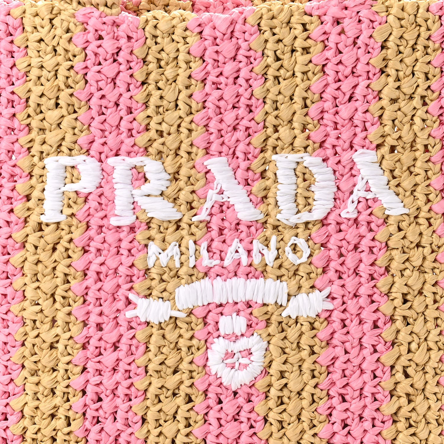 Prada Yarn Raffia Effect Crochet Striped Small Logo Tote Naturale Petalo 7 of 9
