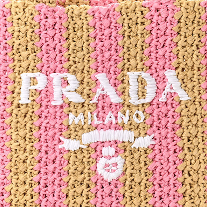 Prada Yarn Raffia Effect Crochet Striped Small Logo Tote Naturale Petalo 7 of 9