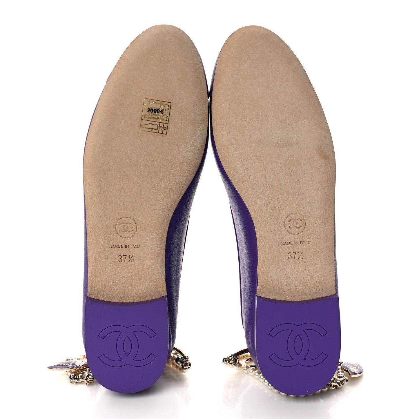 Lambskin Calfskin Cap Toe Ankle Chain Ballerina Flats 37.5 Purple
