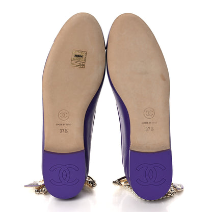 Chanel Lambskin Calfskin Cap Toe Ankle Chain Ballerina Flats 37.5 Purple 5 of 10