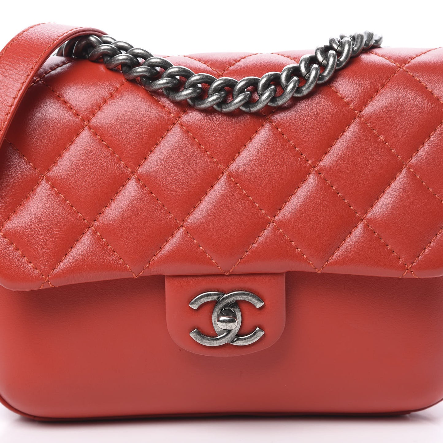 Calfskin Quilted Medium Rock My Shoulder Flap Red