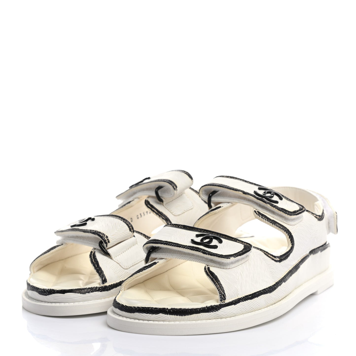 Calfskin Printed Velcro Dad Sandals 38 White Black