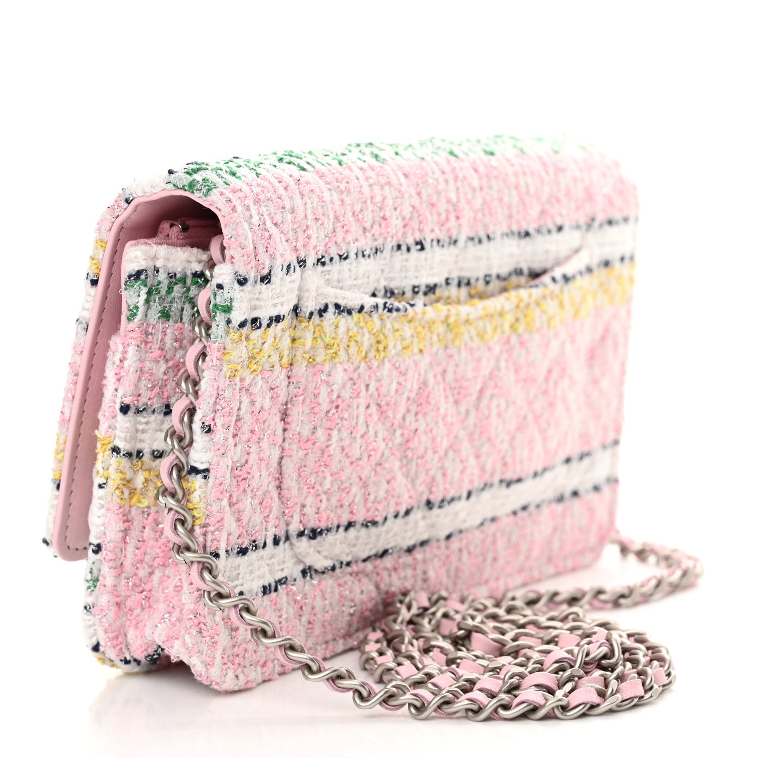 Chanel Metallic Tweed Quilted Wallet On Chain WOC White Multicolor 3 of 13