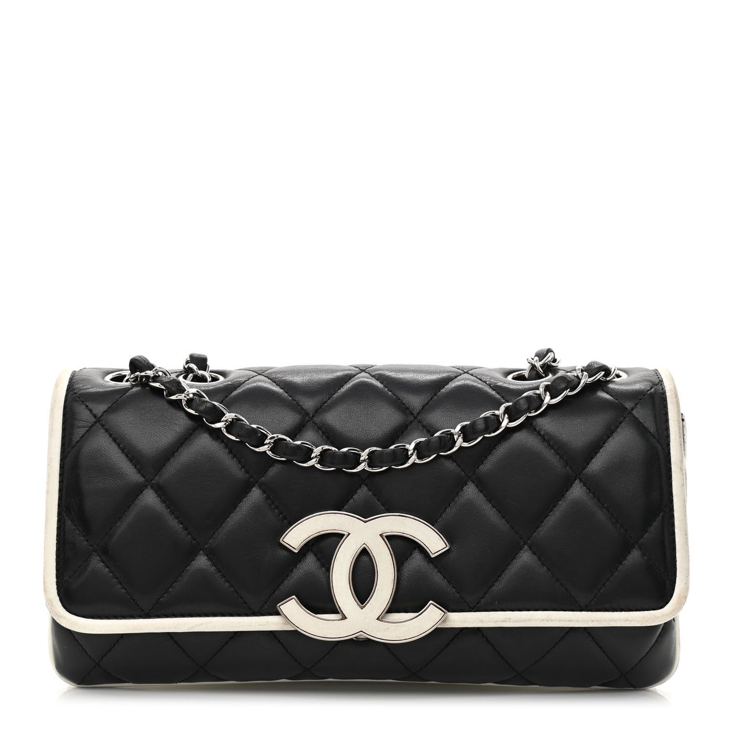 Lambskin Quilted Flap Black White