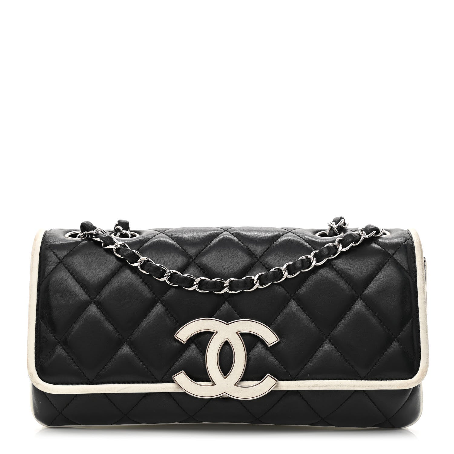 Chanel Lambskin Quilted Flap Black White 1 of 12