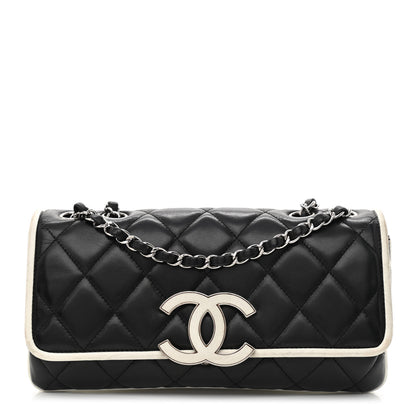 Chanel Lambskin Quilted Flap Black White 1 of 12