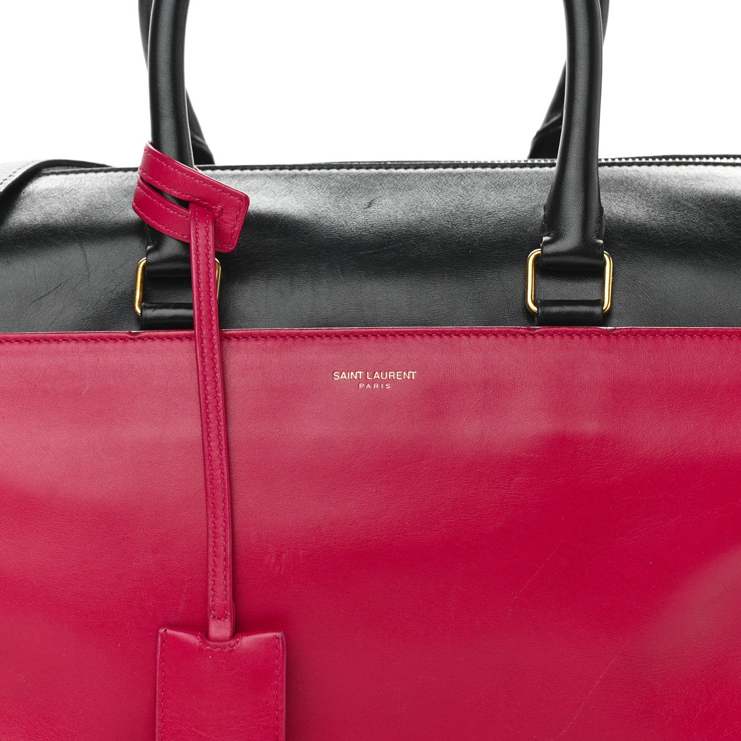 Saint Laurent Smooth Calfskin Bi-Color Duffle 6 Fuchsia Black 8 of 16
