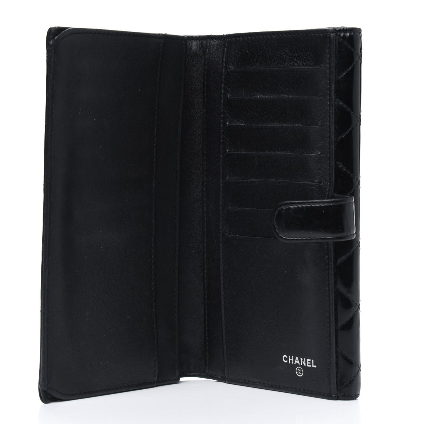 Patent Quilted Large Brilliant Flap Wallet Black