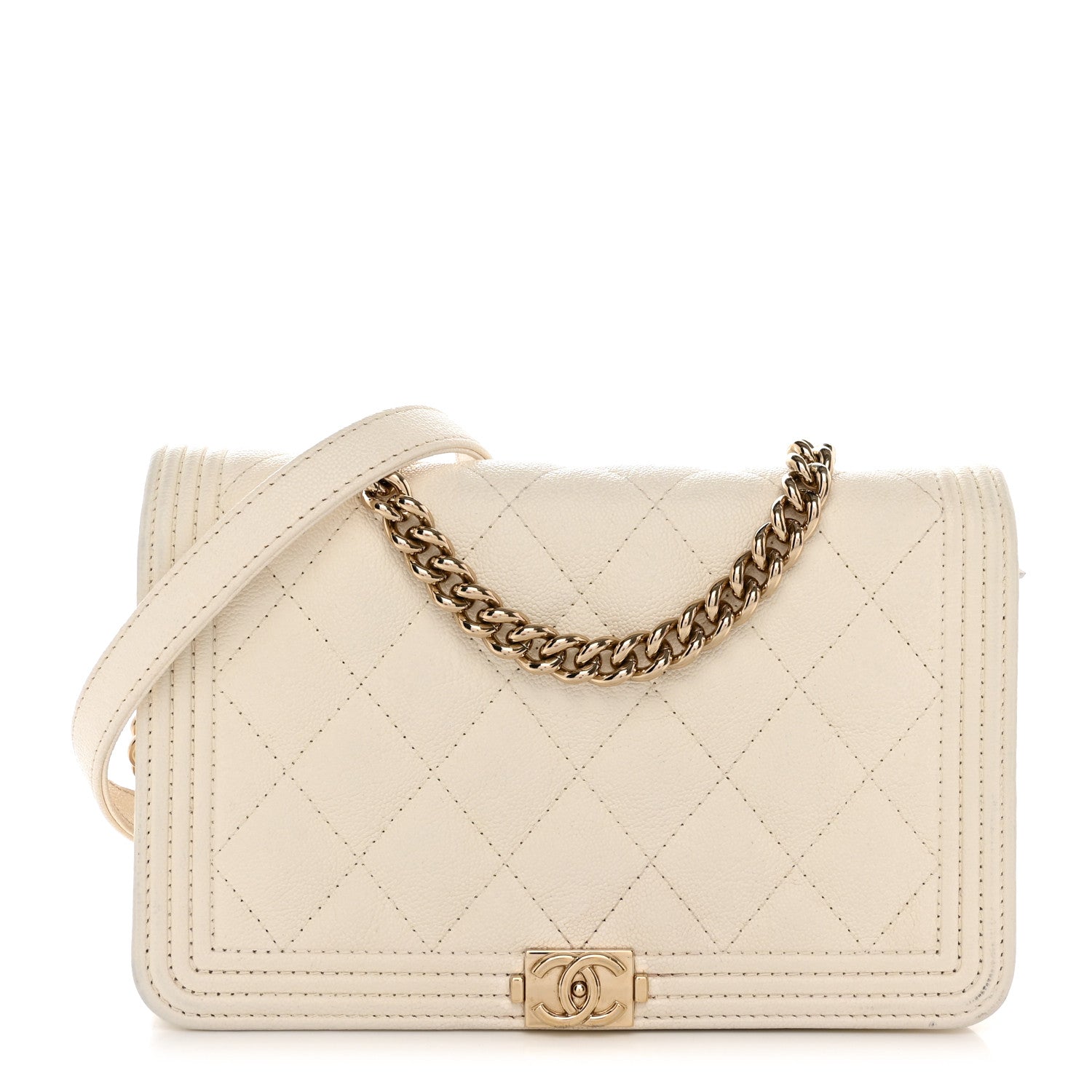 Chanel Caviar Quilted Boy Wallet On Chain WOC White 1 of 16