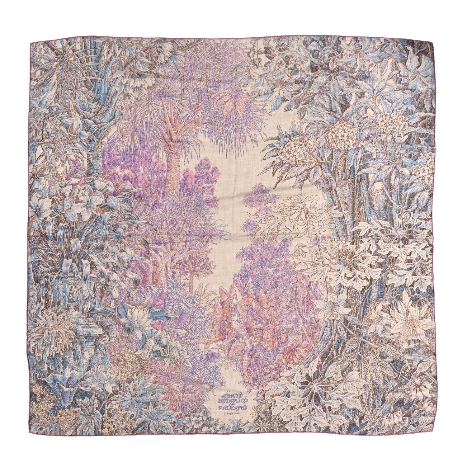 Hermes Cashmere Silk All Orto Botanico Di Palermo 140 Rose Naturel Bleu 1 of 4
