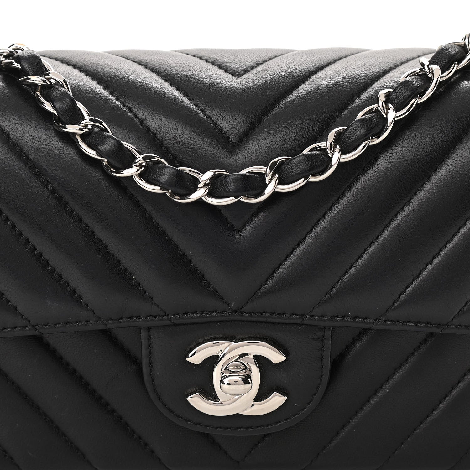 Chanel Lambskin Chevron Quilted Mini Rectangular Flap Black 8 of 11