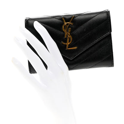Saint Laurent Grain De Poudre Matelasse Chevron Small Monogram Envelope Wallet Black 2 of 8