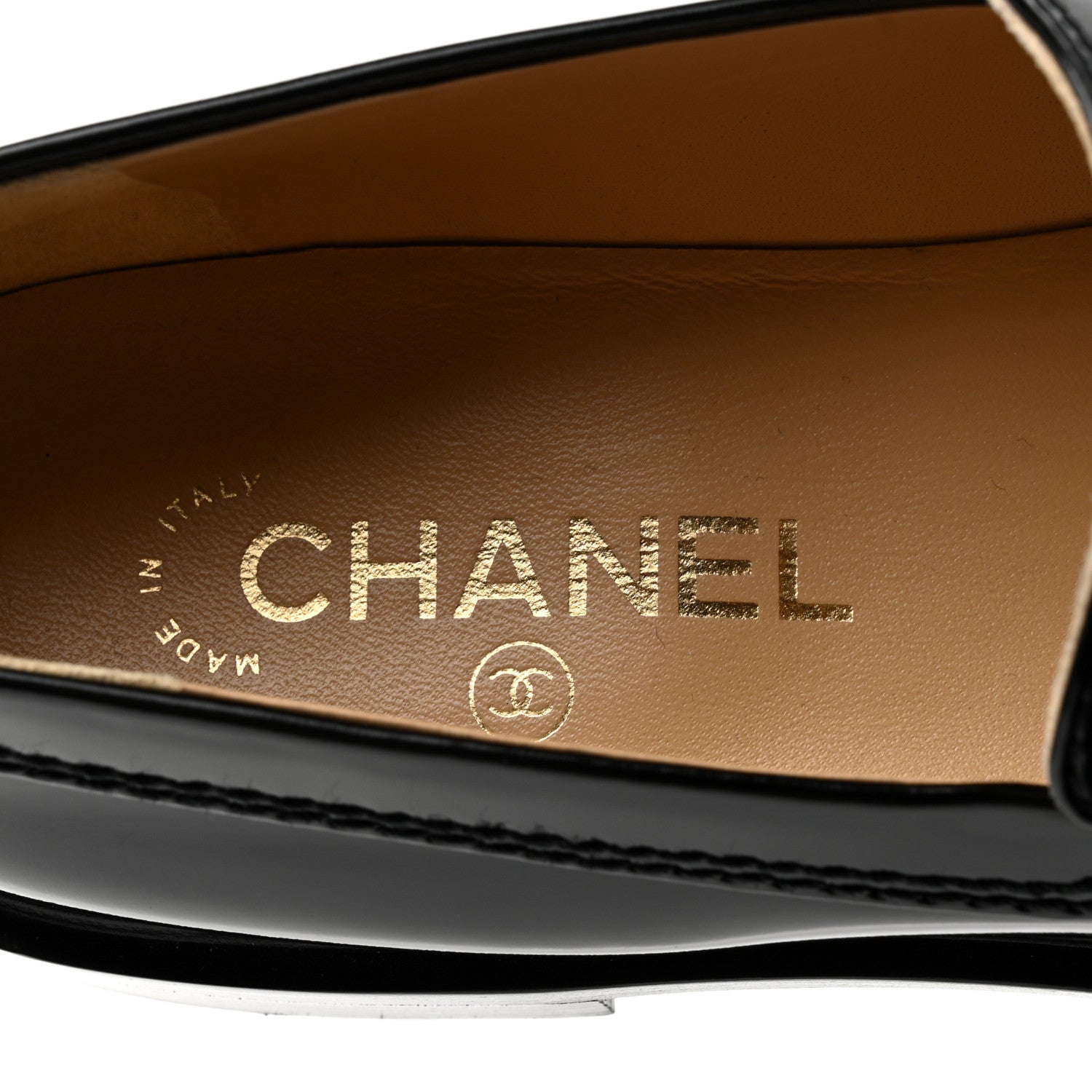 Chanel Shiny Calfskin Logo Loafers 39 Black 6 of 11