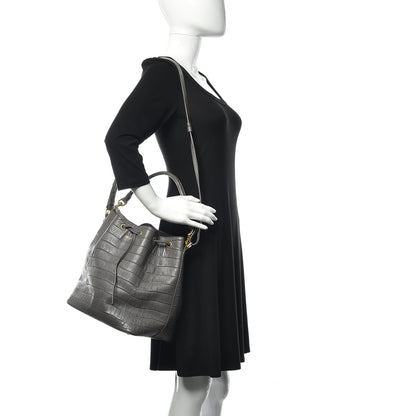 Saint Laurent Calfskin Crocodile Embossed Large Emmanuelle Bucket Bag Fog 2 of 17